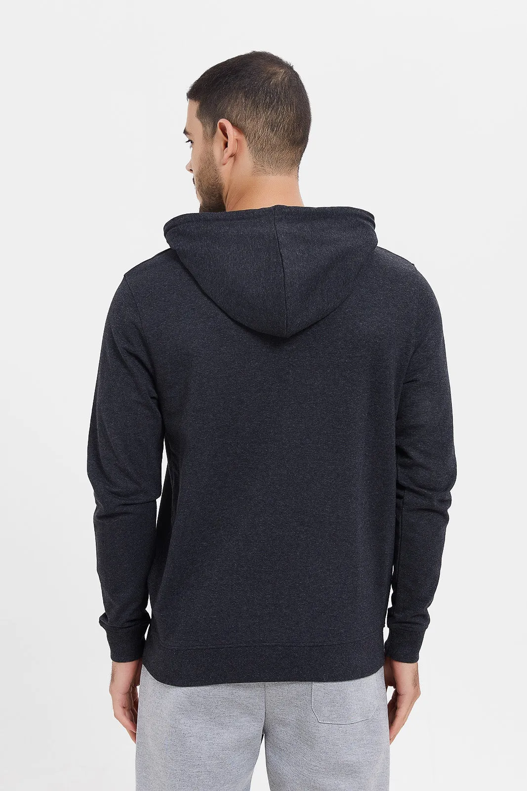 Men Charcoal Zip Hooded Sweatshirt