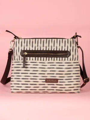 Off White Grey Ikat Sling Bag - B1702