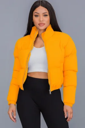 Orange Cropped Puffer Jackets