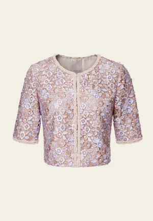 Pink Lace Mid-sleeves Crop Jacket