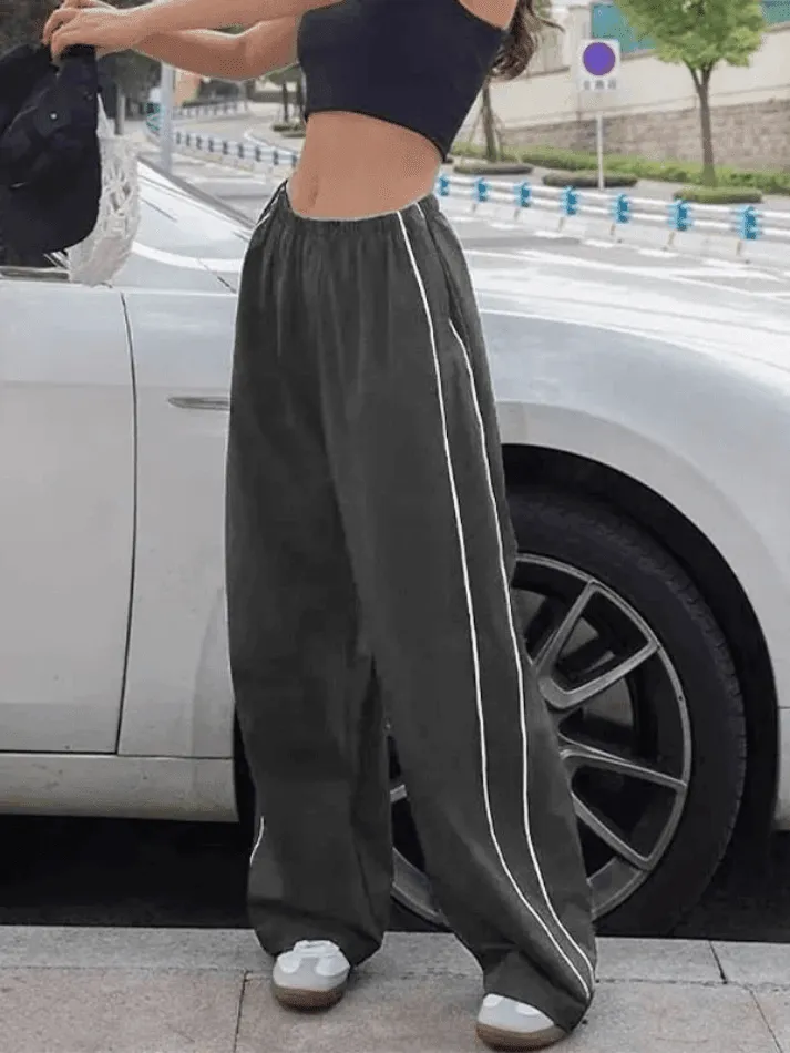 Piping Detail Wide Leg Track Pants