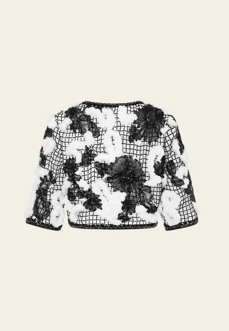 Pom-pom Floral Embellished Cropped Jacket