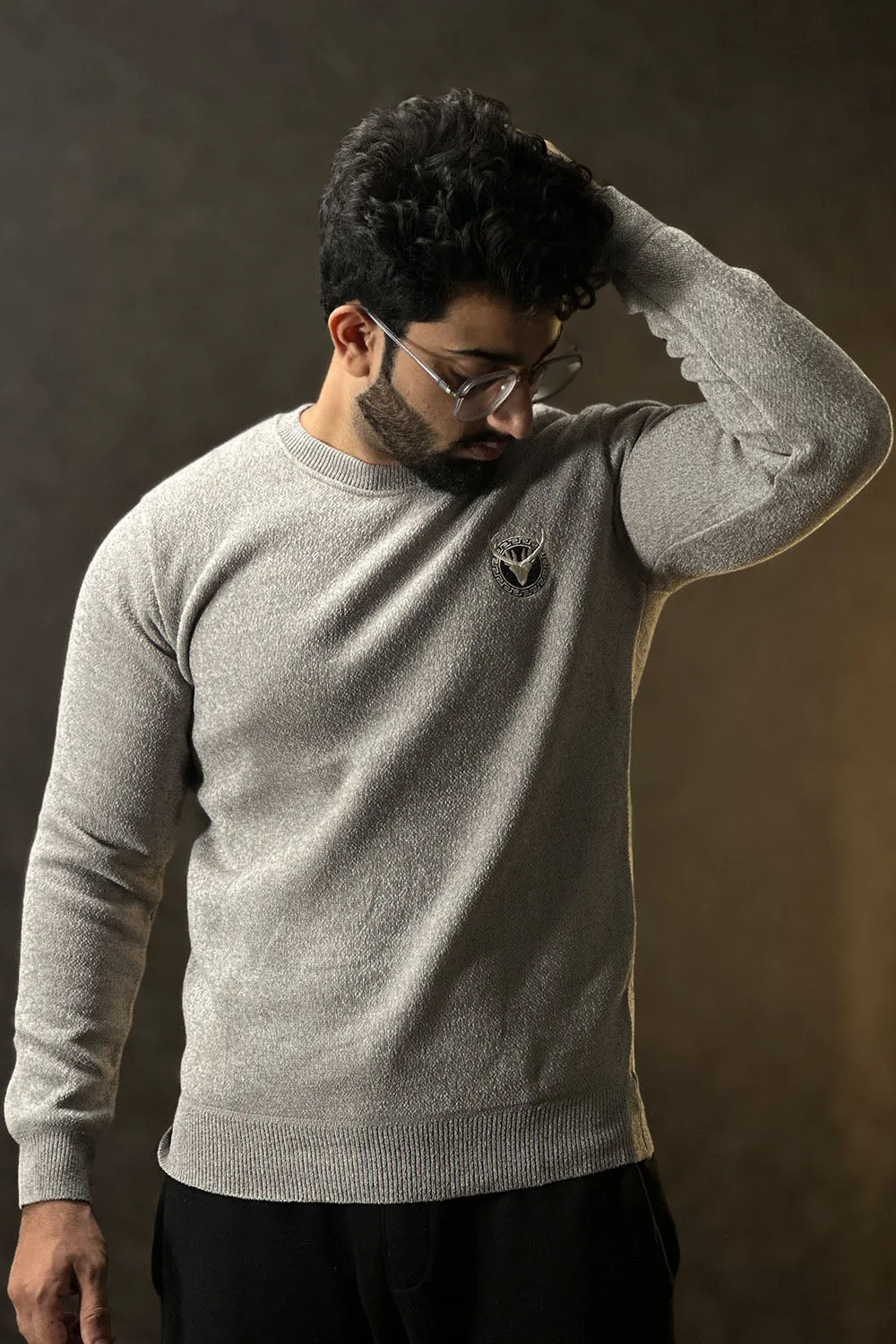 Pristine Grey Emblem Sweat Shirt - 1124159