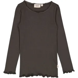 Rib T-Shirt Lace LS - black granite