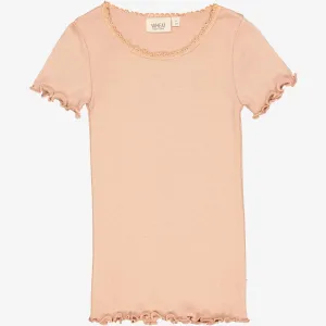 Rib T-Shirt Lace SS - rose dawn