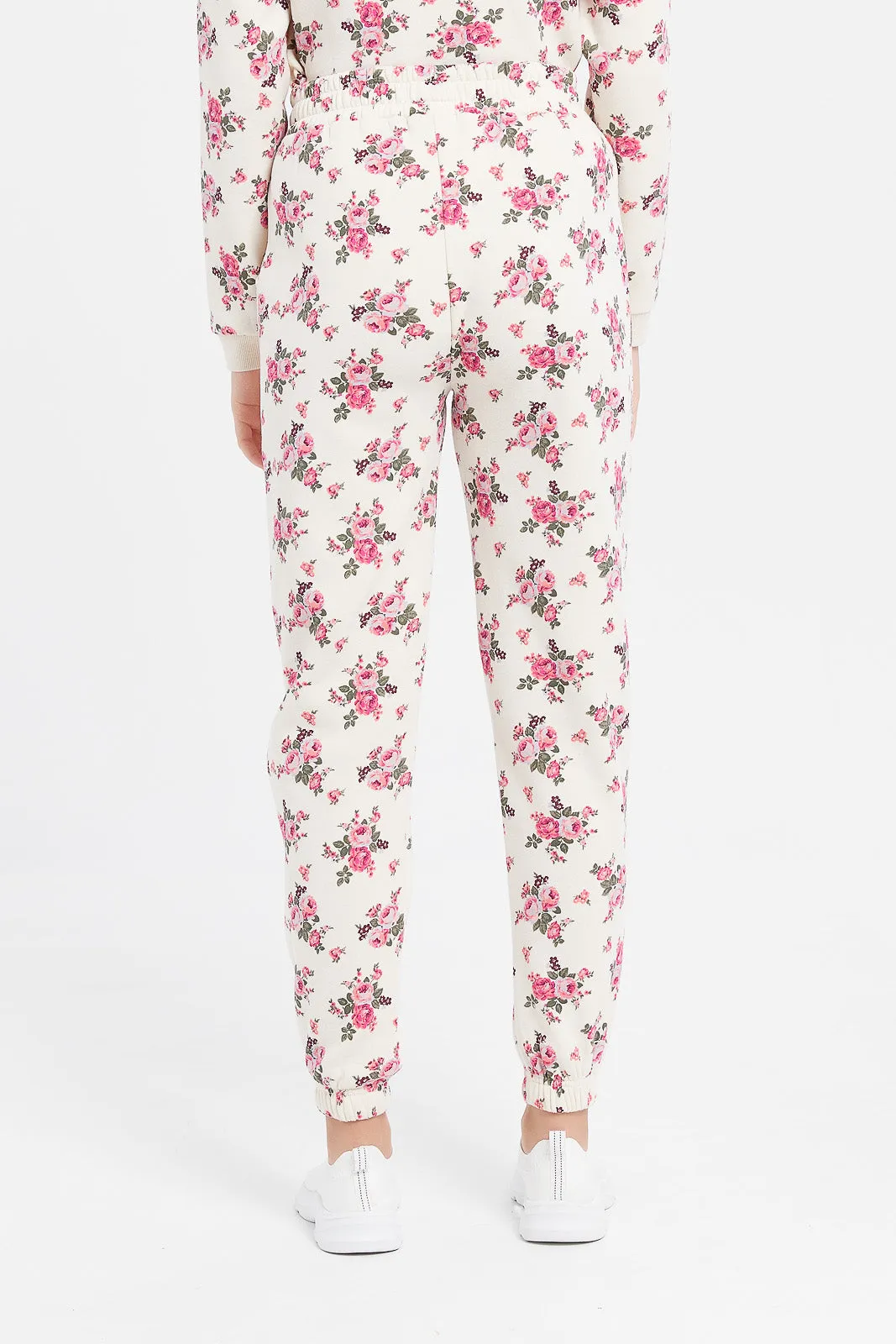 Senior Girls White Floral Track Pants