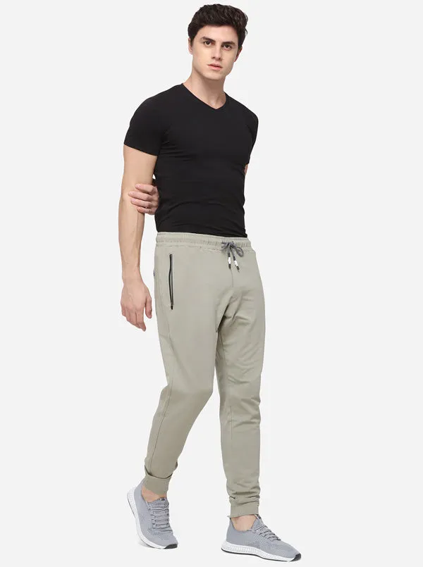 Stone Grey Regular Fit Solid Track Pants | JadeBlue