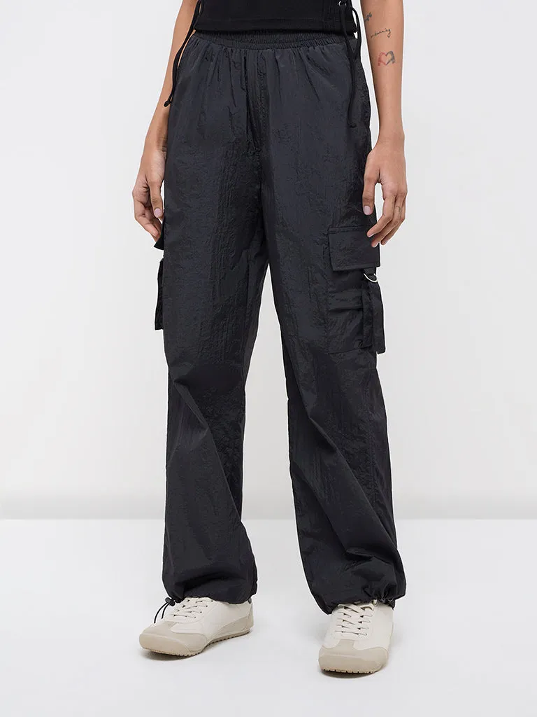 Studiofit Black High-Rise Cargo Track Pants