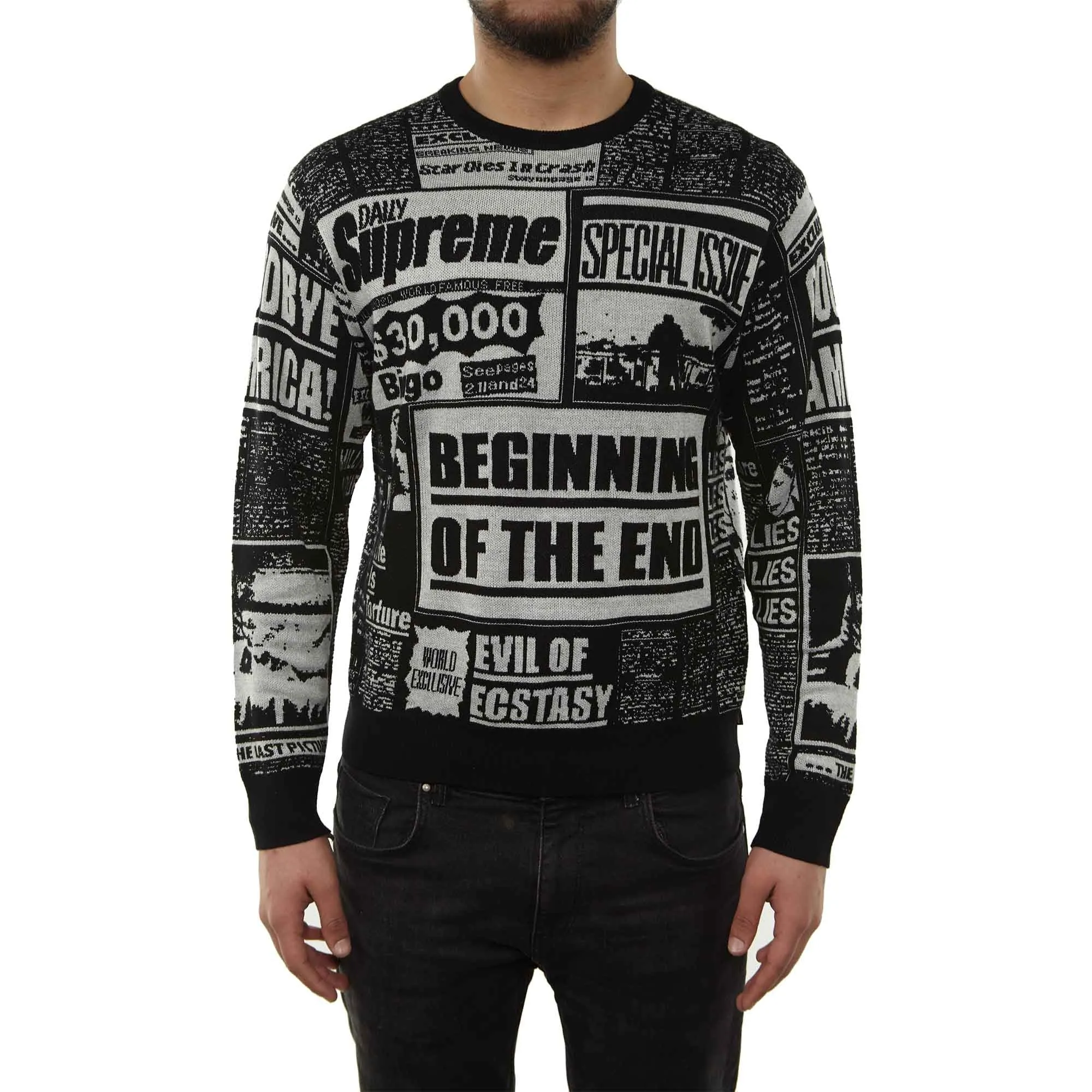 Supreme Newsprint Sweater Mens Style : Fw18sk5-BLACK