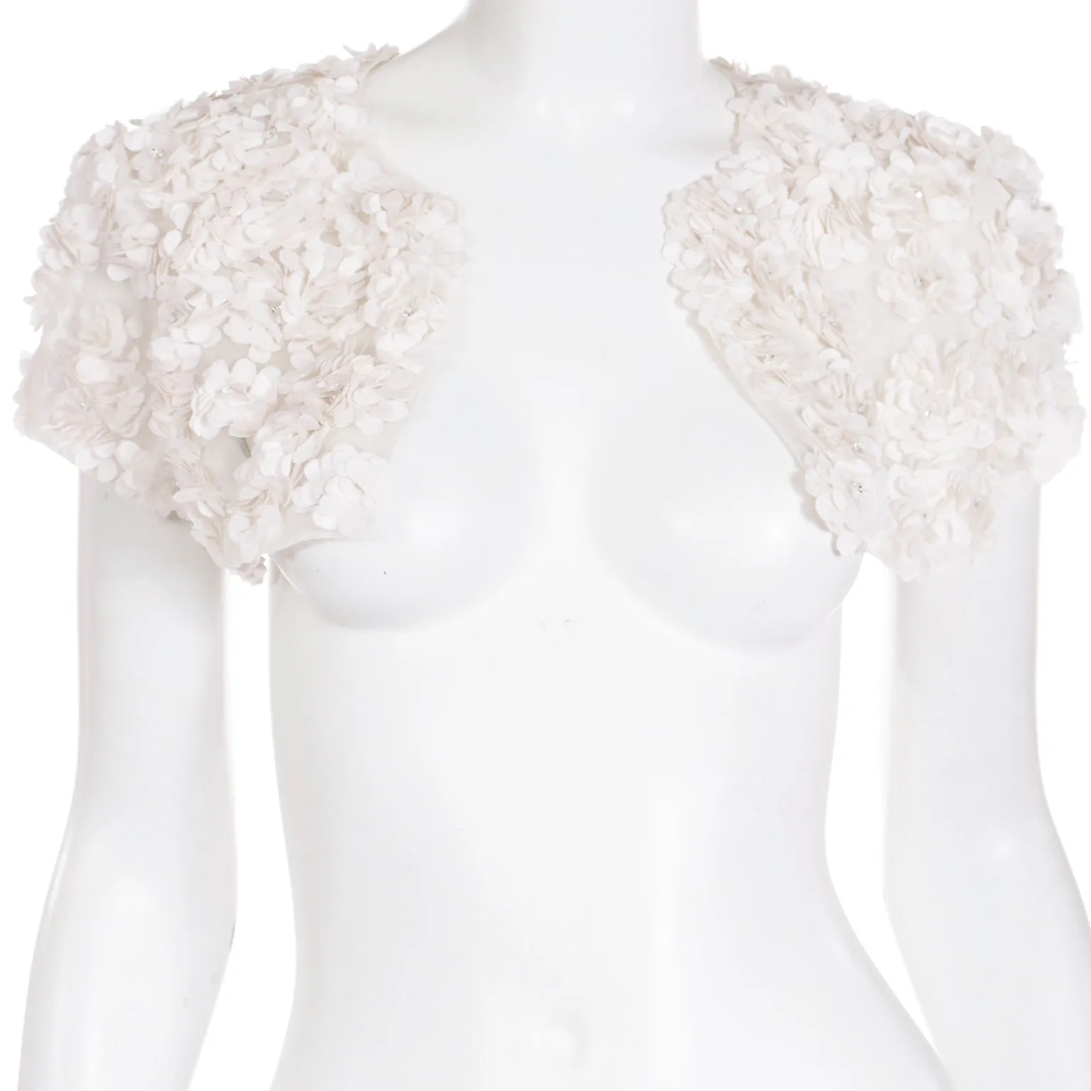 Valentino White Floral Silk Applique Cropped Shrug Bolero Jacket