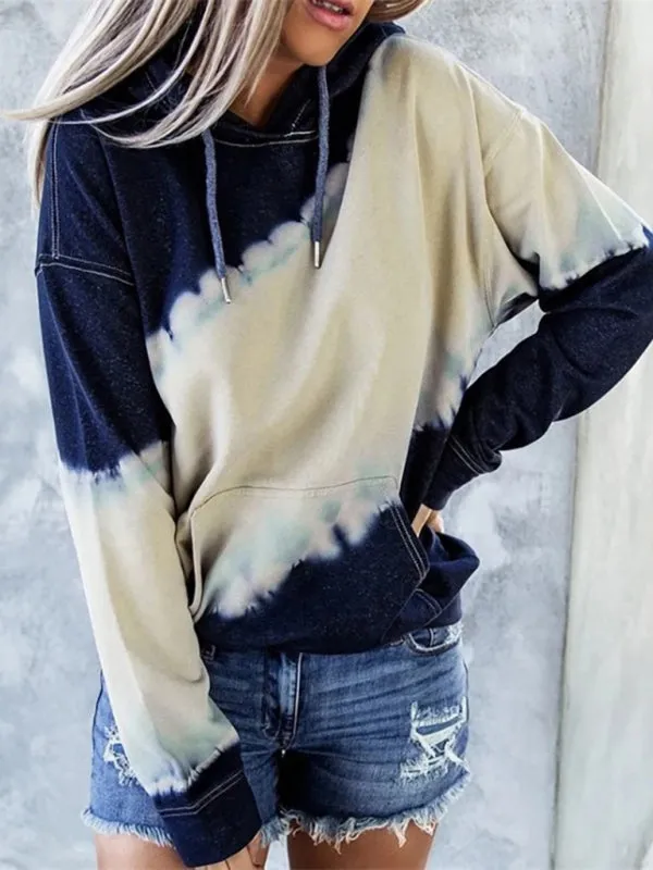 Women's Horizontal Tie Dye Hoodie With Kangaroo Pocket