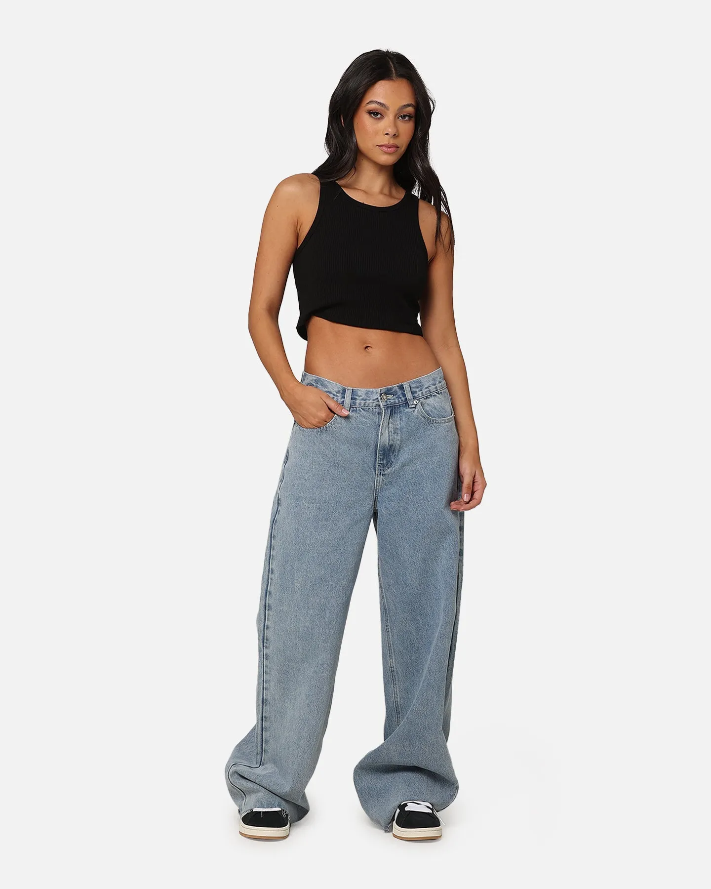 XXIII Women's Wide Leg Cut Hem Jeans Light Denim